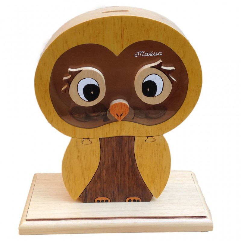 CHOUETTE -Tirelire en bois personnalisée avec le prénom de l'enfant